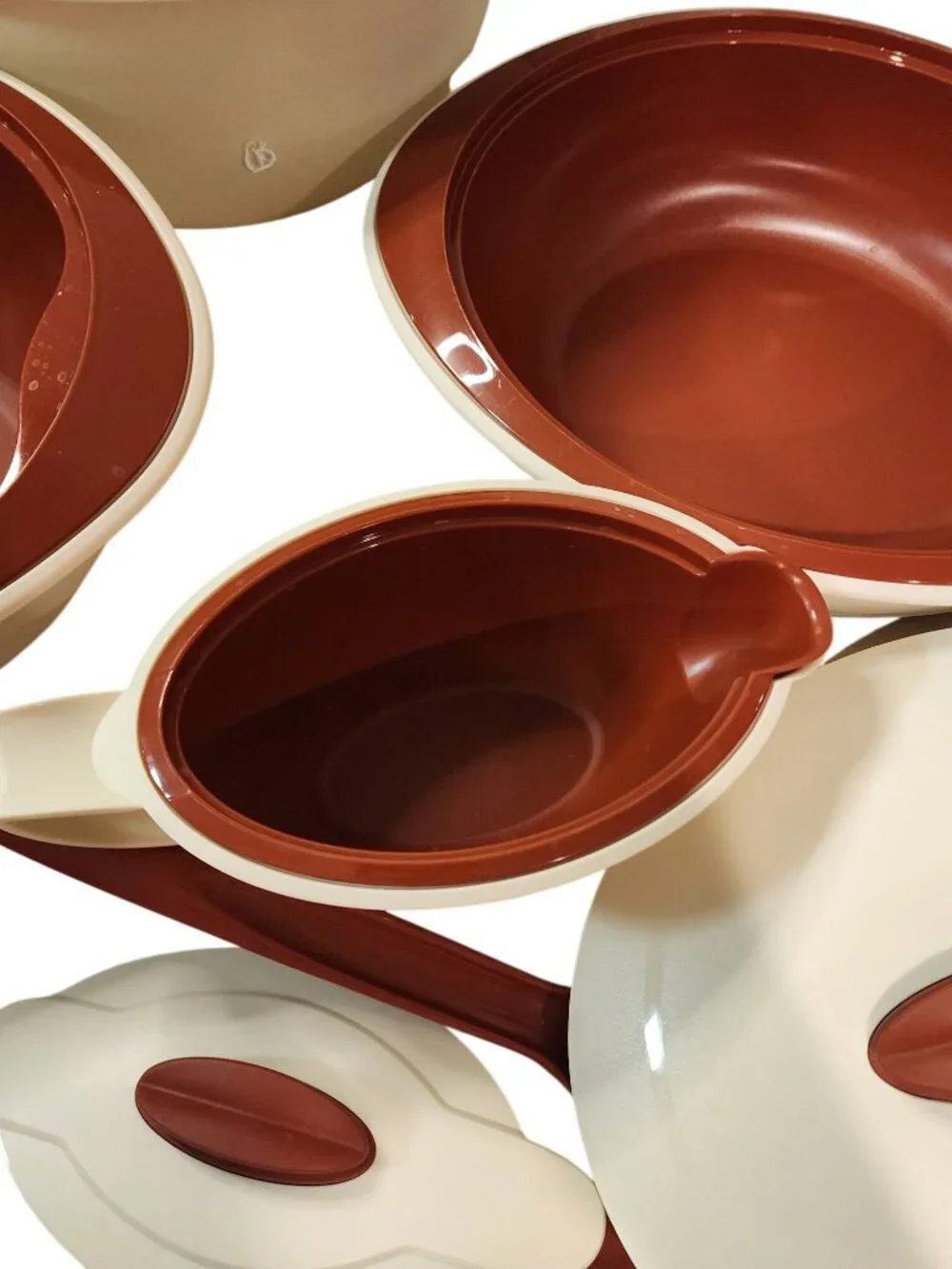 Vintage Tupperware Insulated Oval Serving Bowl Set Cream & Cinnamon 1,2,3L gravy